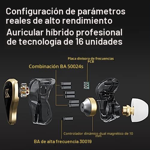 Linsoul KZ ZAS 7BA+1DD Monitor intrauditivo, auriculares de graves de alta fidelidad, auriculares para juegos, auriculares híbridos IEM con cable desmontable empotrado para músico audiófilo (negro,
