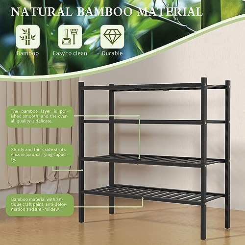4 Tier Bamboo Shoe Rack for Closet Free Standing Wood Shoe Shelf for Entryway Small Space Stackable 27"x11"x26" (Black)