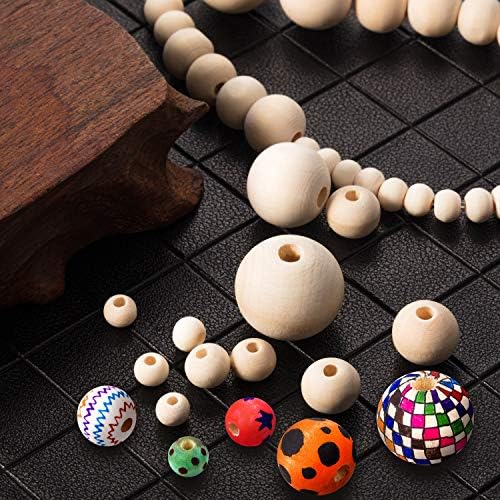 1105 Pcs Wooden Beads Wooden Round Ball Natural Round Unfinished Wood Beads Loose Beads Wood Spacer Beads for Craft Making Decorations and DIY Crafts, 6 Sizes (6 mm/ 8 mm/ 10 mm/ 12 mm/ 16 mm/ 20 mm)