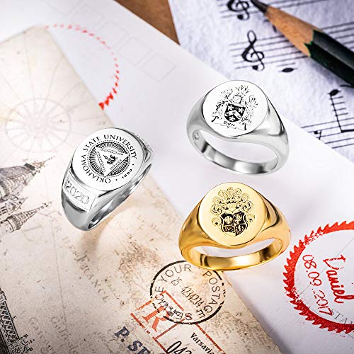 callie Custom Vintage Signet Ring, Personalized 925 Sterling Silver/Brass Family Crest Coat Of Arms Ring with Engraved Text & Logo, Jewelry Gifts for Men Dad3