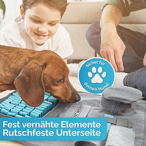 Briliantwerk®️ Schnüffelteppich Hund – Extrem widerstandsfähiges Material - 5 Trainingselemente und 3 Schwierigkeitsstufen – Das Intelligenzspielzeug für Hunde jeder Größe (Blau)