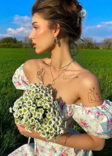 Realistic Temporary Tattoo For Women - 86 Sheets Tiny Small Fake Tattoos, 24 Pcs Inspirational Quotes Words Fake Tattoo, 62 Pcs Long Lasting Minimalist Wild Flower Floral Bouquet Leaf Adult Fake Tattoos Stickers (Art Abstract) #TOP3