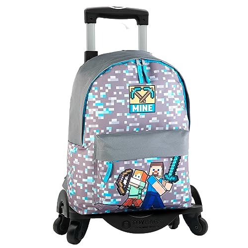 MINECRAFT Mochila Escolar Warriors + Carro Toybags con 4 Ruedas Giratorias, Unisex niños,...