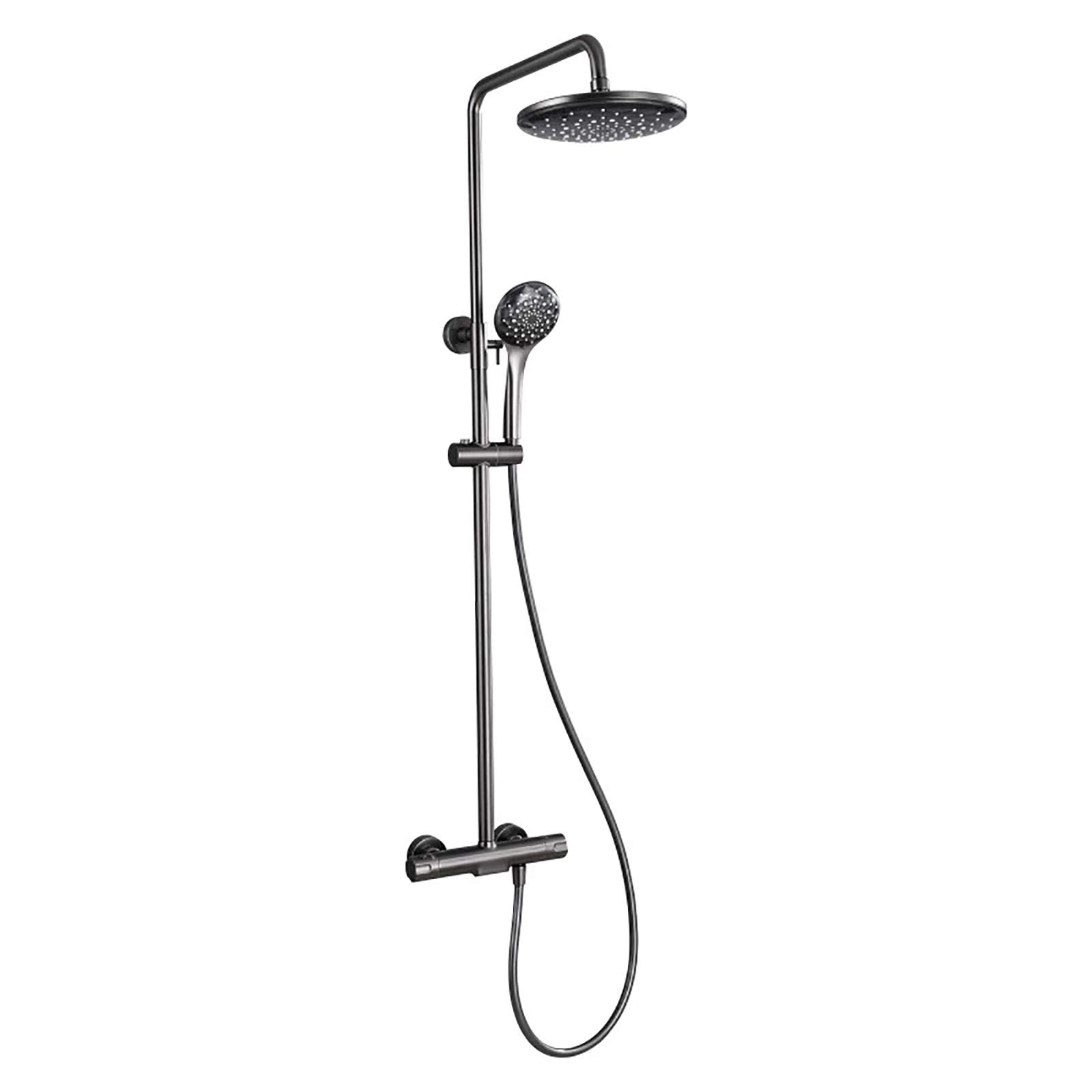 Sjdopulse Gray Thermostatic Shower System 9 Inch Shower Faucet Set Wall Mounted Shower Combo Set Dual Handle Mixer Shower With 3 Mode Handheld Shower, Shower Head, Waterfall Tub Spout