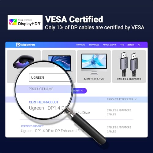 Image of UGREEN VESA 8K DisplayPort 1.4 Cable 2M DP Cable Supports 8K@60Hz 4K@240Hz 32.4Gbps, HDR, HDCP, DSC 1.2a, FreeSync, G-Sync, Display Port Cord Alu Braided Compatible Monitor, Graphics, PC, HDTV | 8K@60Hz 4K@240Hz, 32.4Gbps, HDR HDCP DSC 1.2a, FreeSync G-Sync, Aluminum Braided Compatible Monitor, Graphics, PC, HDTV