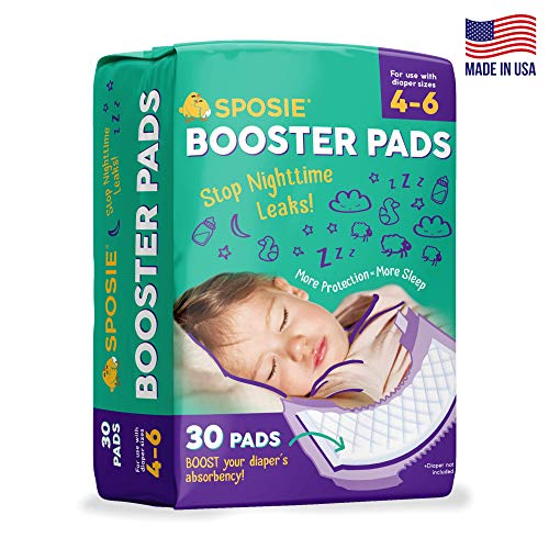 Sposie Booster Pads Diaper Doublers, 30 Pads - for Overnight Diaper Leaks, No Adhesive for Easy repositioning, Fits Diaper Sizes 4-6
