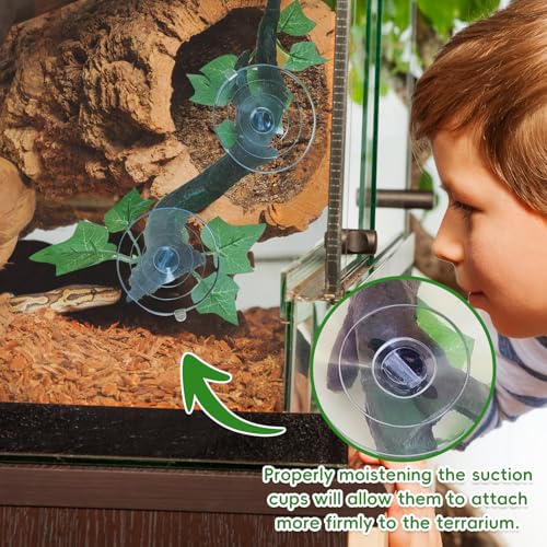 Image of PINVNBY 2 PCS Reptile Corner Branch Terrarium Plant Decoration with Suction Cup Resin Plant for Amphibian Lizard Snake Climbing