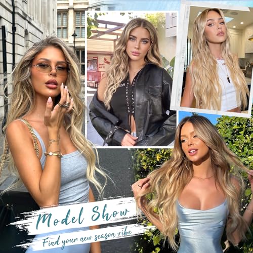 Image of KooKaStyle Wavy Thick Clip in Hair Extensions 20 inch Brown mix Sandy Blonde