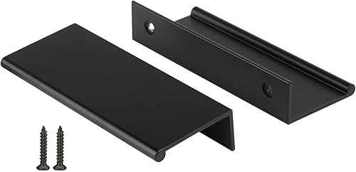 Rergy - Paquete de 10 tiradores negros para gabinete de cocina, manijas de cajones para cómoda, tirador de borde de dedo de 3 pulgadas para gabinete