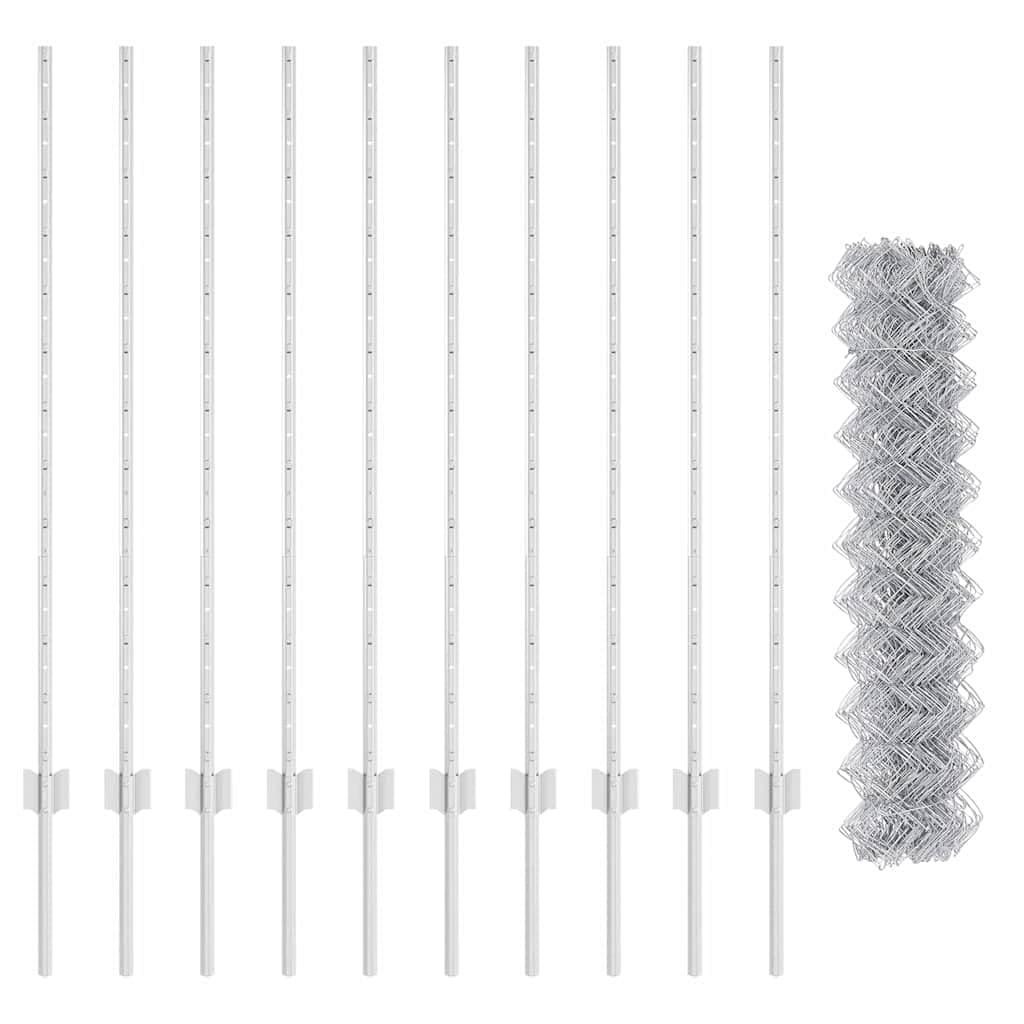 Cerca de eslabones de Cadena con Poste 10 x 1,2 m Plateado,28.56kg-3336289