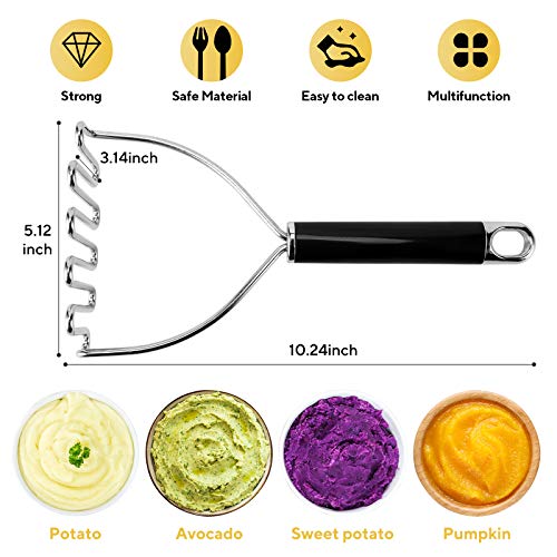 Potato Masher, Potato Masher Stainless Steel, Heavy Duty Mashed Potatoes Masher, Professional Metal Wire Masher Kitchen Tool For Bean, Avocado, Vegetable-10.24 Inch （Silver） #TOP2