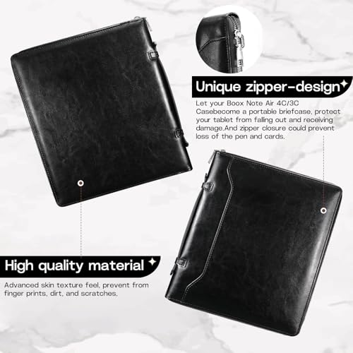 Image of E NET-CASE Case for 10.3 inch Boox Note Air4 C (2024) /Boox Note Air3 C (2023) - Business Handheld Design Upgraded PU Leather Cover with Zipper & Pen Holder (Black)