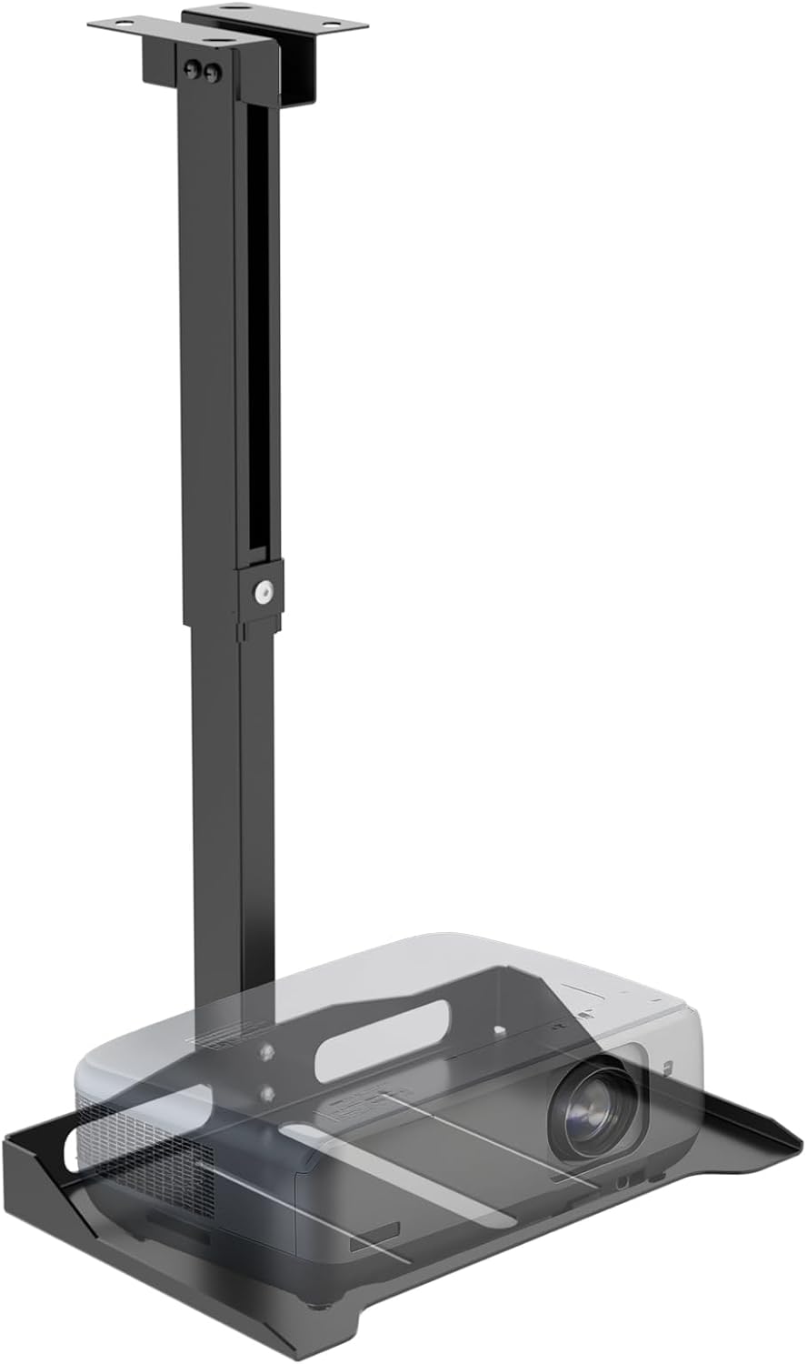 WALI PM-005-B Projector Ceiling Wall Mount Tray, 22lbs Capacity, Height Adjustable, Universal Fit, Hidden Cable Routing, No Hole Install, Black
