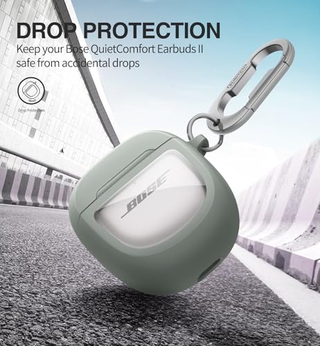 Image of SURITCH Protective Cases for Bose QuietComfort Earbuds II 2022 / QuietComfort Ultra /Ultra Earbuds 2nd Gen, Shockproof Case Cover for Bose QC ii 2 & Ultra Case Accessories with Carabiner, Green