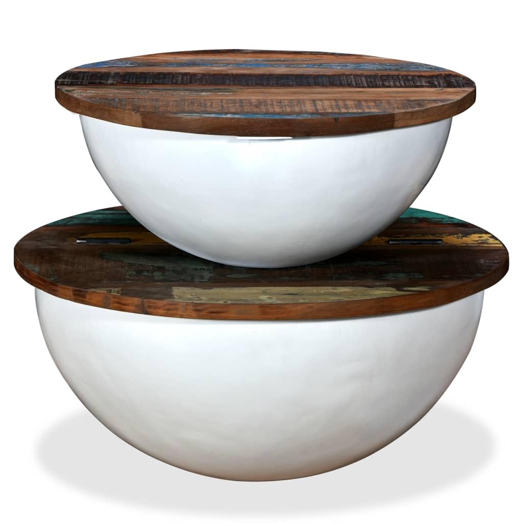 vidaXL Set Mesa de Centro Forma de Bol 2 uds Madera reciclada Blanco