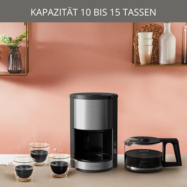 Krups KM3210 Pro Aroma Plus Filterkaffeemaschine | 10 Tassen | 1,25 L | 30-Minuten-Warmhaltefunktion | sichtbares Wasserstands Fenster | Tropfstopp-System | Schwarz mit Edelstahlapplikationen – Bild 6
