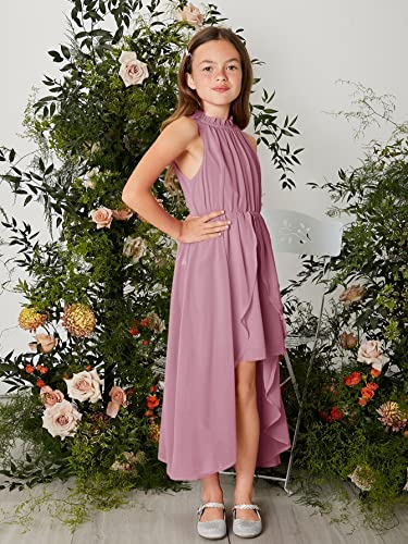 WDIRARA Girl's High Low Hem Chiffon Sleeveless A Line Frilled Neck Flowy Long Dress3