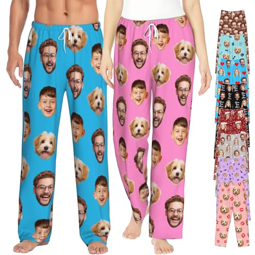 Custom Pajamas Pants for Men Women, Personalized Pajama pants with Photo Pet Face, Customized Pj Bottoms Gifts for Christmas