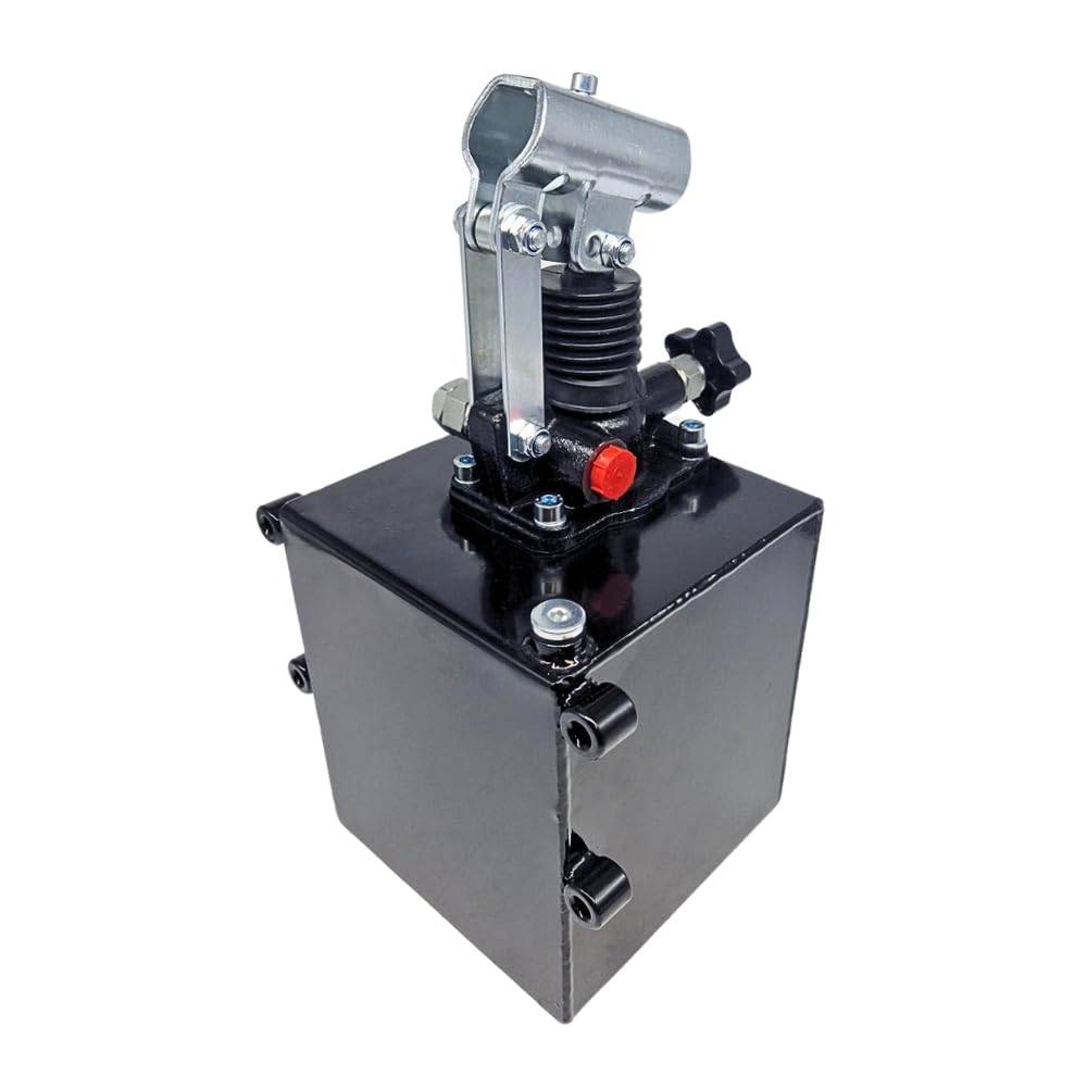 Handpumpe 45 CC, für einfachwirkenden Zylinder, mit Entlastungsventil, montiert mit einem Tank, 600 mm Handhebel inklusive (5-Liter-Tank)