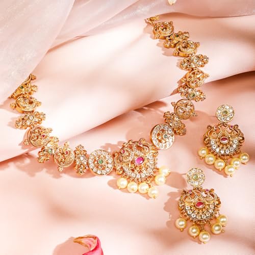 Image of Rubans Gold Plated Traditional Necklace Set Festive Jewellery Gift for Women & Girls