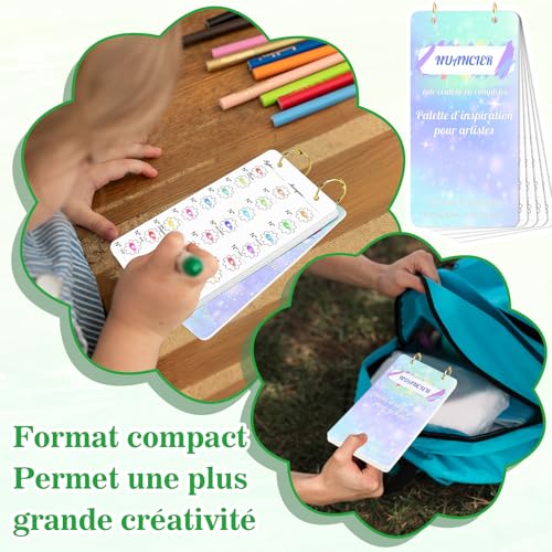 Farbkarte zum Ausmalen mit Loch, 20 Blatt, 18 x 9 cm, Farbkarte, 300 g/m², goldfarbener Ring, einseitiger Druck, geeignet für Filzstifte, Buntstifte, Aquarellmarker