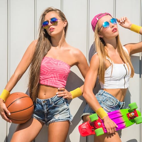 Image of 60 Pcs Wristband Bulk Sweatbands Neon 80s Sports Tennis Wristband Thick Cotton Gymnastics Adult Sweat Band Absorbent Sweatband for Men Women Party Supply Basketball Football 30 Pair