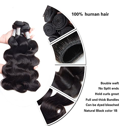 Perstar Hair 8A Grade Brazilian Body Wave hair 4 bundles Remy Human Hair extension Uprocessed Virgin Hair Natural Color (20 22 24 26, natural color)