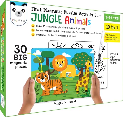 Play Panda Magnetic Puzzles Jungle Animals 10 in 1 with 10 Magnetic Puzzles,Write&Wipe Magnetic Board,50+ GK Facts,Sketch Pen&Duster-Make Beautiful Magnetic Animals-Educational Toy for 3+ (B0B52FM9QD) Amazon Price History, Amazon Price Tracker