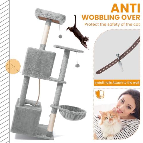 Torre para Gatos 54 Pulgadas con Hamaca y Rascadores miniatura 4