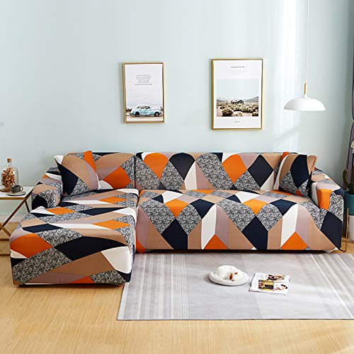 Hotniu 2 Piece Sectional Couch Cover Soft Stretch Sofa Covers L Shape Sectional Sofa Slipcover Print Modern Sofa Cover For Living Room Couch Covers With 2 Pillow Covers (2 Seater+2 Seater, Mf) #TOP1