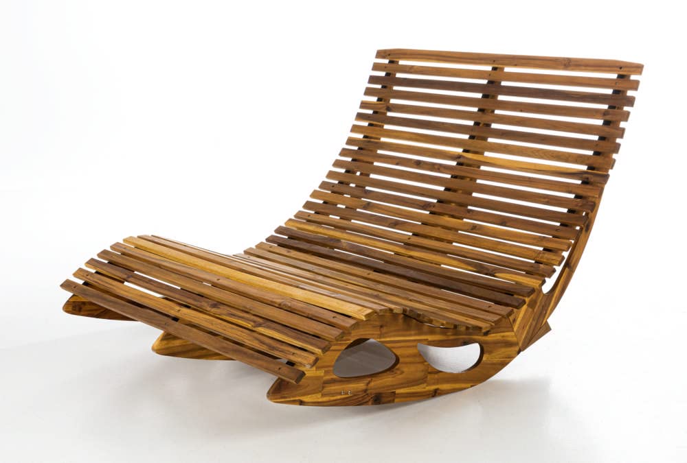 Ergonomische Doppelschwungliege XXL Saunaliege aus Akazienholz Gartenliege 120x150 in cm