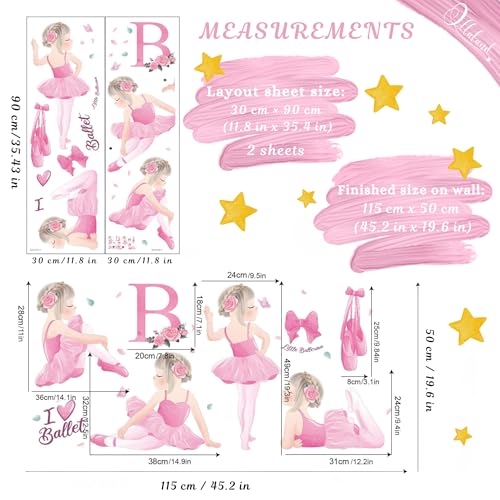 Vinilo decorativo ballet niña rosa set 2 hojas 30x90cm miniatura 2