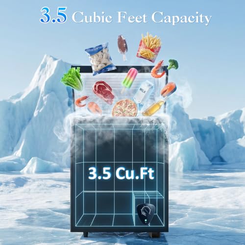 Image of LifePlus Chest Freezer - 3.5 Cubic Feet Deep Freezer Compact Freezer with Fast Cold 7 Adjustable Temperature Convenient Pulley, Small Freezer with Low Noise Energy Saving, Black