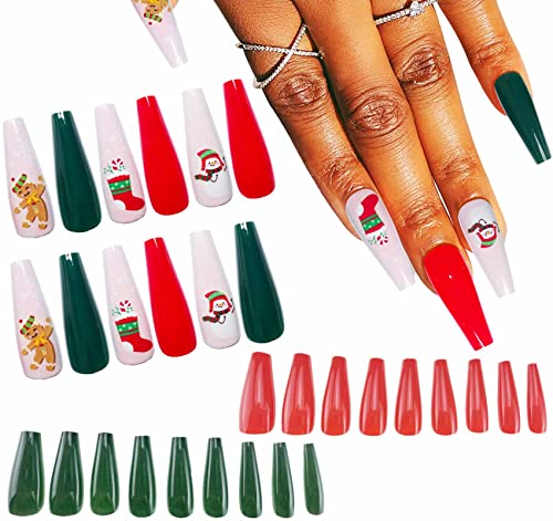 Aebor 30PCS Christmas Fake Nails Tips, Fake Nails Acrylic Full Cover Nail Accessory for Women and Girls (Style B)