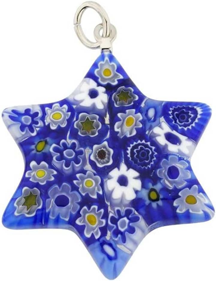 Glass Of Venice Murano Glass Millefiori Star of David Pendant - Blue