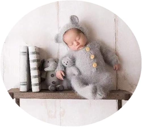 Miniatura 4 de Accesorios de fotografía para recién nacidos trajes para niños y niñas gorro de oso de angora y mameluco con pies conjunto de disfraz para sesión de