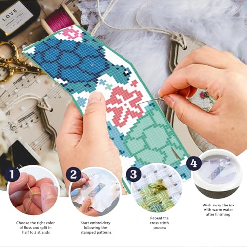 Image of INFUNLY 6 Set Sea Animals Cross Stitch Bookmark Kit for Beginners Whale DIY Cross Stitch Kits Pre-Printed Jellyfish Summer Stamped Embroidery Bookmark Kit with Instruction for Book Lovers Reader Gift