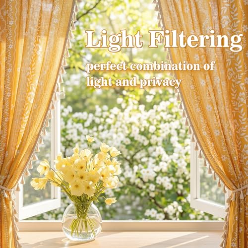 Image of MYSKY HOME Short Tiers Curtains 30 Inch Length Boho Floral Linen Blend
