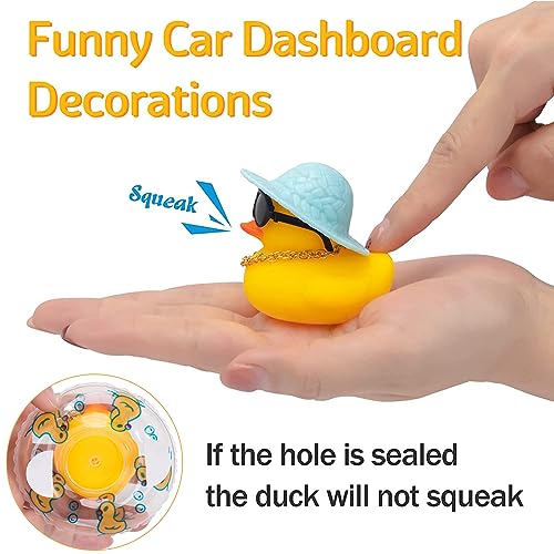 Image of wonuu Car Rubber Duck, Yellow Duck Decoration Dashboard with Sun Hat Swim Ring Necklace Sunglasses for Car Dashboard Decorations, Black Sun Hat-Transparent