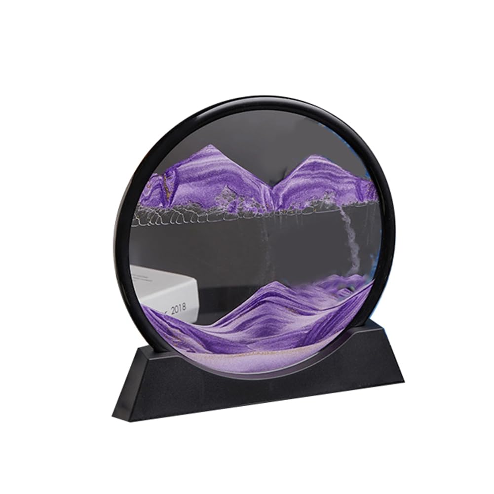 Spamietz Purple Sandscape Moving Sand Art Picture Round Hourglass 3D Mountain Sandscape Motion Display Flowing Sand Painting