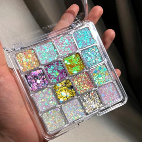 KARLOR Gesicht Glitzer Palette, 16 Farben Lidschatten Pailletten Glitzer Augen Face Glitter Körper Schimmer Diamant Highlighter Perlglanz funkelnden Glitter Body Makeup Festival Fasching Karneval