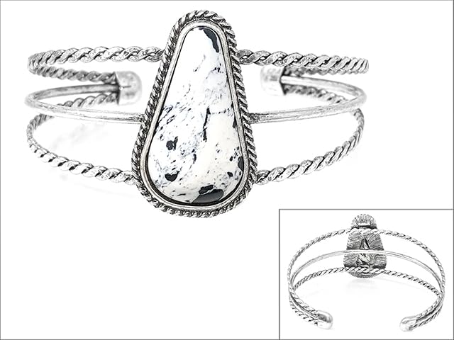 Rosemarie & Jubalee Women's Western Style Natural Semi Precious Howlite Stone Open Cuff Bracelet, 2.5"3