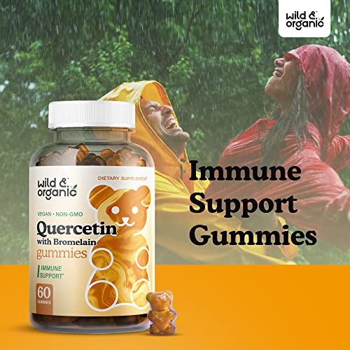 Wild & Organic Quercetin With Bromelain Gummies - Bromelain Quercetin Supplement For Immunity & Respiratory Function - Quercetin And Bromelain Gummy - 60 Pear-Flavored Chews #TOP2