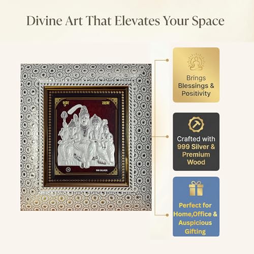 Image of Pure Silver Shiv Parivar Frame | 999 Silver Shiva Family Frame | Premium Spiritual & Religious Home Decor | Pooja Room Table Top & Wall | H x L 22 x 20 CM - 1 Unit