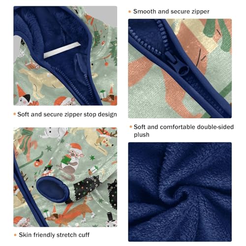 Christmas Cute Cartoon Dogs and Cats Girls Fleece Jacket Girls Fall Jacket Girls Zip Up Hoodie Girls Sherpa Jacket 2-10T3