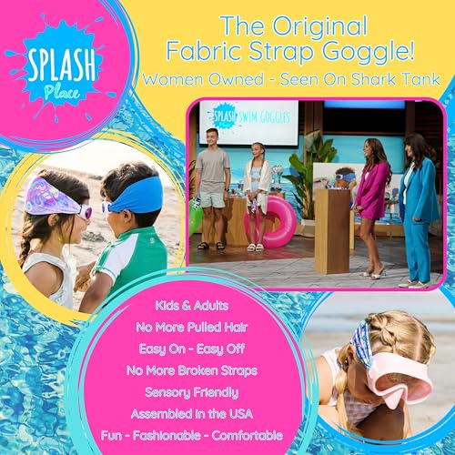 Image of Splash Place KIDS SWIM GOGGLES with Fabric Strap - SEA GLASS | Tangle-Free, Swimming Goggles for Kids, Comfy Fabric Strap Goggles - Won't Pull Your Hair - Purple Goggles for Swimming