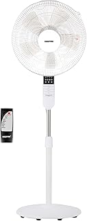 GEEPAS 16’’ Pedestal Fan with Remote Control – 60W Powerful Free-Standing Oscillating Cooling Fan – Height Adjustable, 7.5 Hour Timer - 3-Speed, 5-Blade Air Cooling Floor Fan Home Office (White)