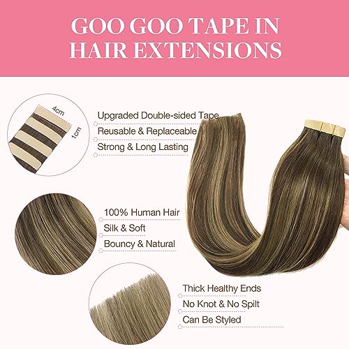 GOO GOO Tape in Hair Extensions Human Hair, 20pcs 50g 24inch - Image 2
