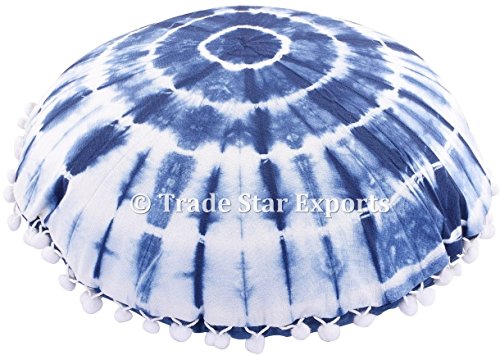 Shibori Tie Dye Housse de Coussin, taies d'oreiller Indigo, 16" Coussin Rond canapé, taie d'oreiller décorative Indienne, Housse de Coussin Boho, Housses d'oreiller Hippie