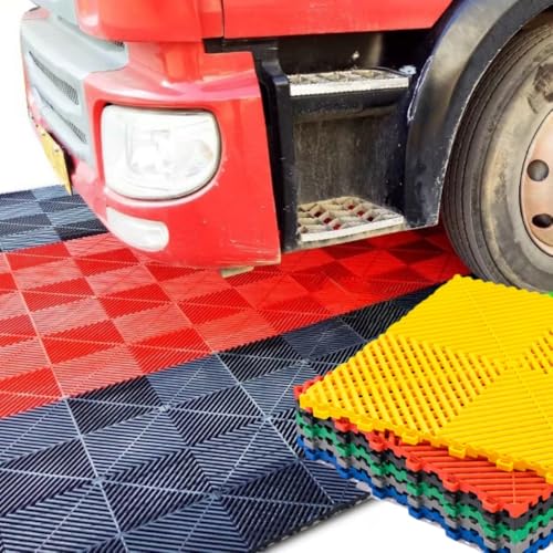 ガレージマット ガレージタイル 連動ガレージ床タイル オートマット はめ込み式 フロアタイル 工具不要 強化PP製 接着剤不要 40cm×40cm×1.8cm 全6色 屋内屋外両用 バイク 車 大型車OK ベランダ 庭 滑り止め 駐車場 洗車場 4S店 バ